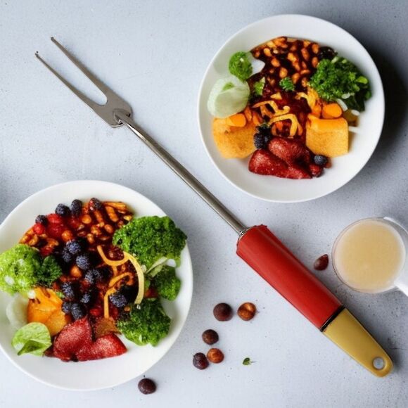 A&J Ecko Serving Fork Vintage Red Yellow Handle Stainless Steel USA Melamine - Picture 14 of 16